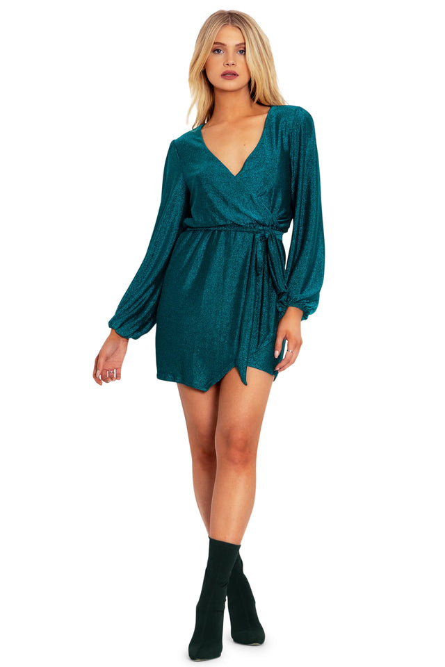 mermaid party lurex long sleeve wrap dress