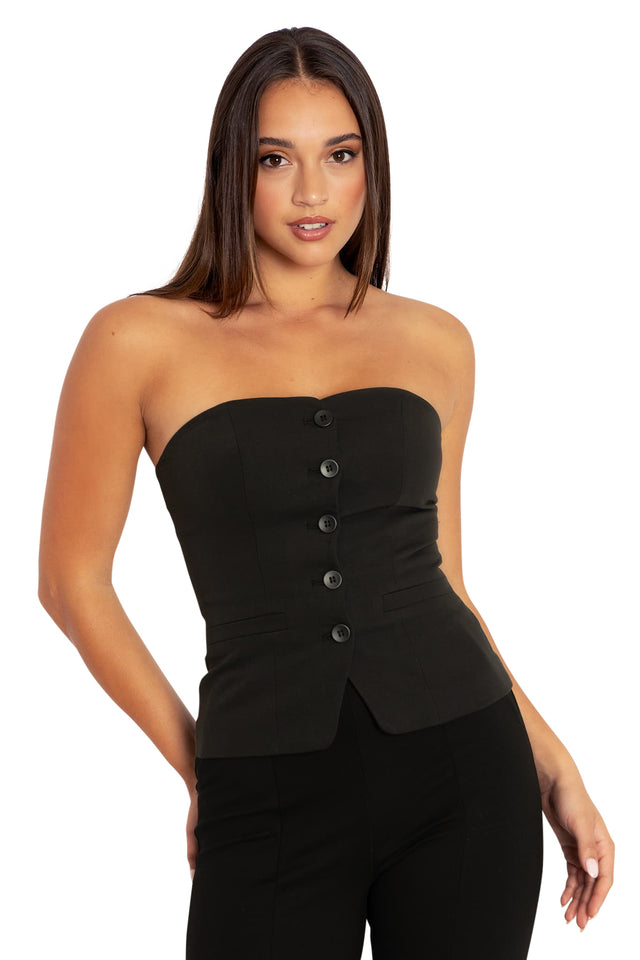 black strapless waistcoat