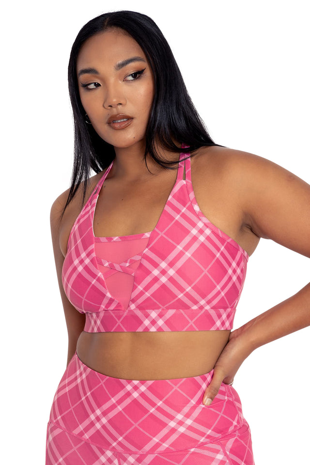 plaid pink on pink sheer v crop