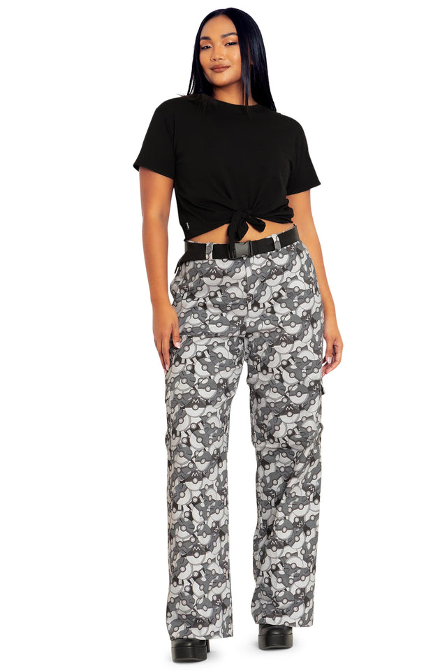 poke ball grey straight leg cargo pants