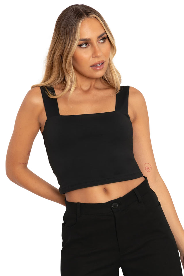 matte black wide strap crop