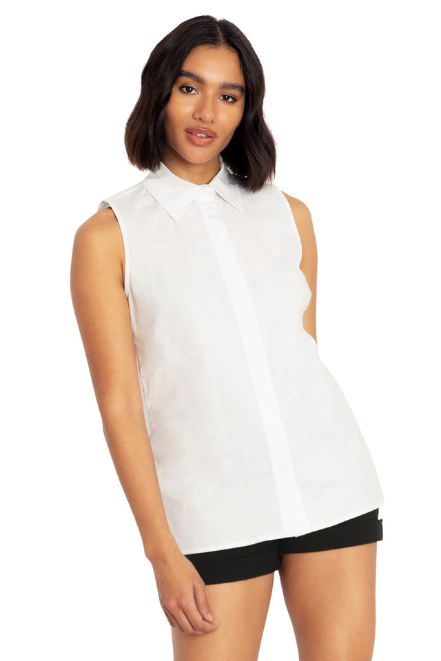 white sleeveless shirt