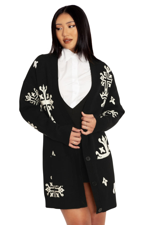 coffin lining oversized knit cardigan