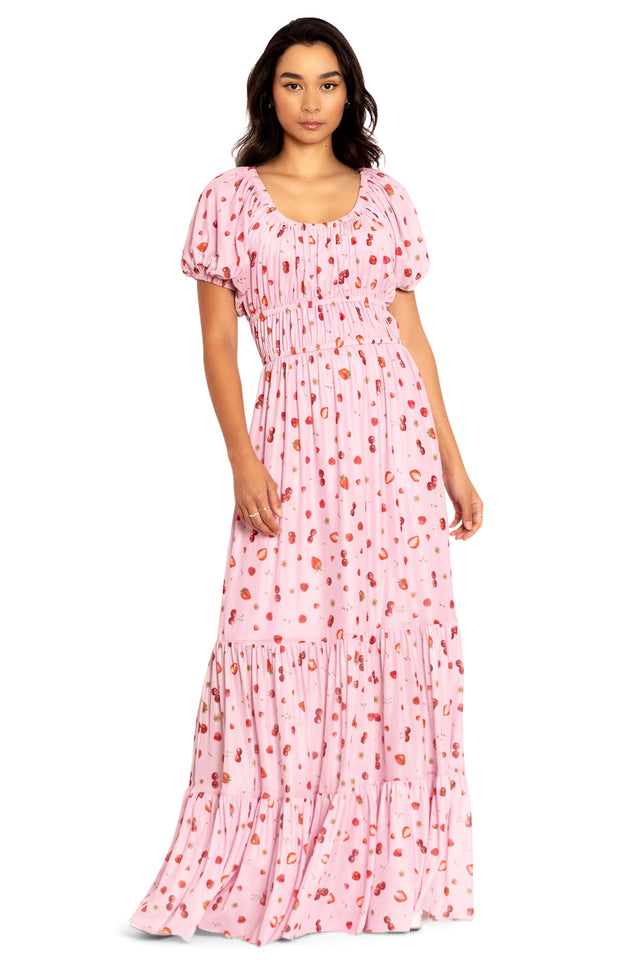 festive berries gathered maxi dress