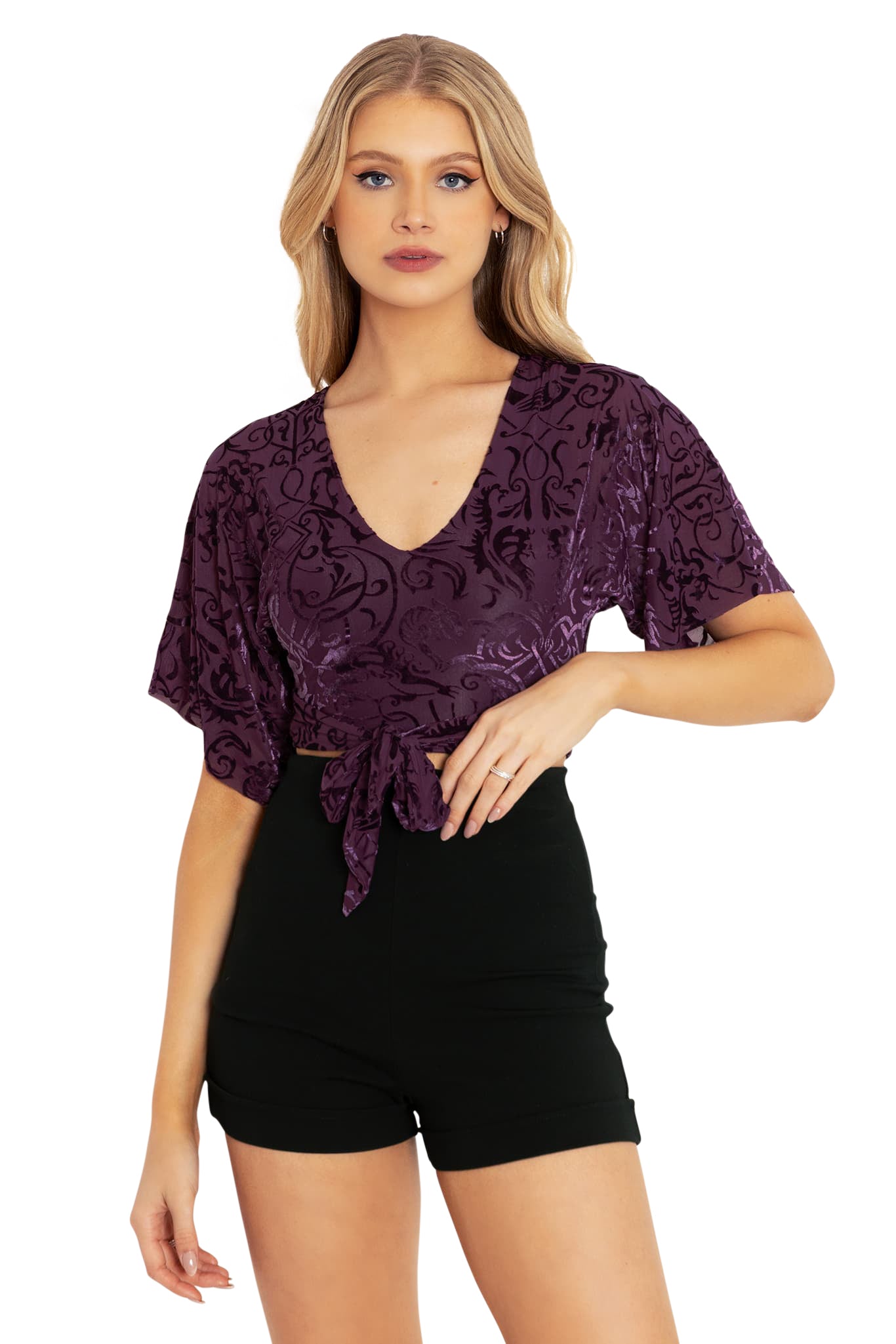 Burned Velvet Gothic Gates Plum Kimono Tie Top - Limited