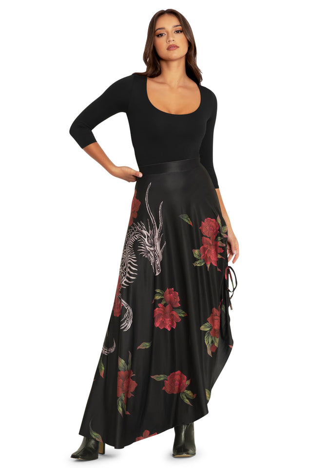 skeletal dragon strung side maxi skirt