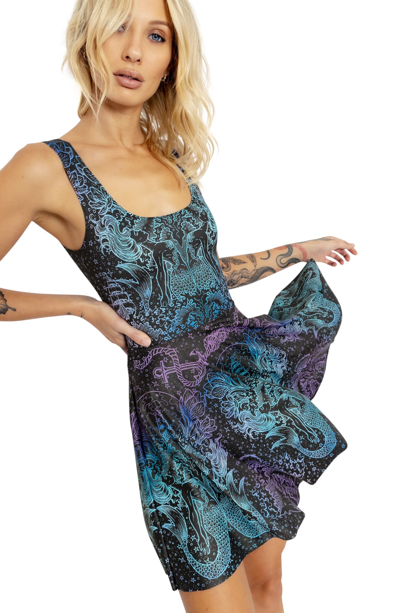 Kaleidoscope Mermaid Tank Skater Dress Limited – BlackMilk Clothing