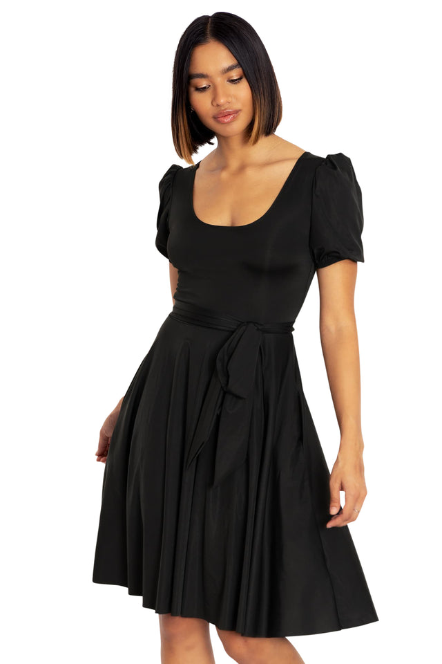 sleek puff sleeve longline dress