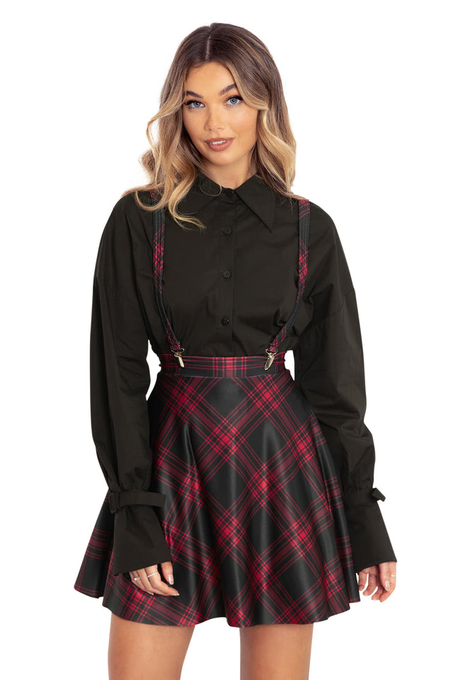 tartan punk red pinafore skirt