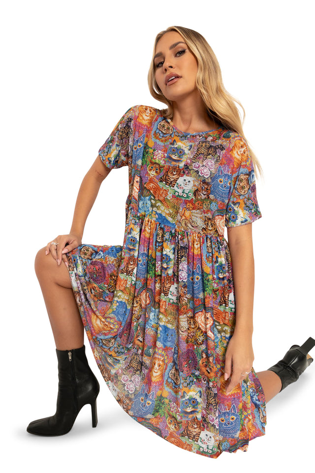 wains cats sheer smock dress