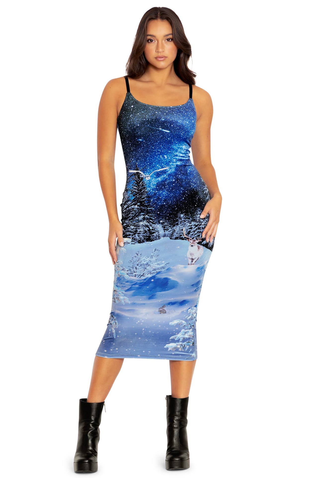 Winter Creatures Velvet Bodycon Slip Dress