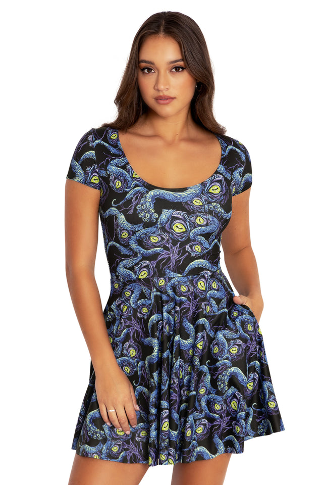 space cthulhu cap sleeve skater dress