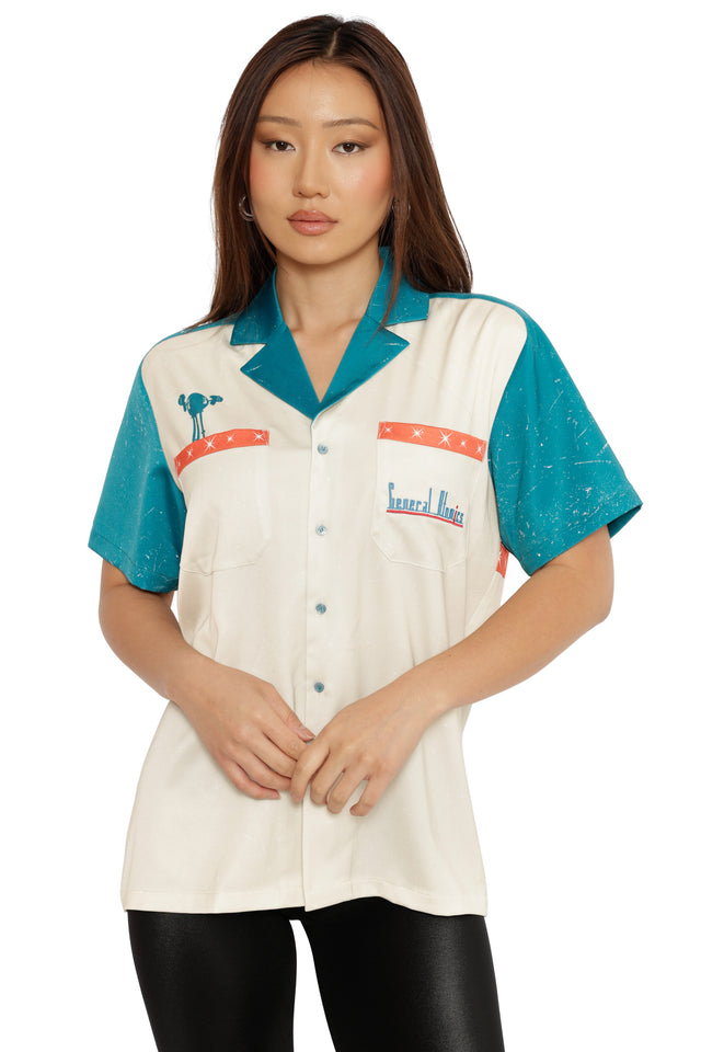 Model wearing Fallout x BlackMilk fashion pieces from the capsule collection featuring iconic Fallout designs.