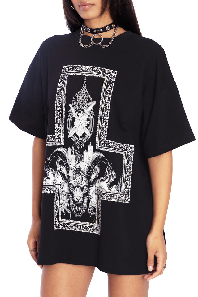 Baphomet Oversized Tee Closeup