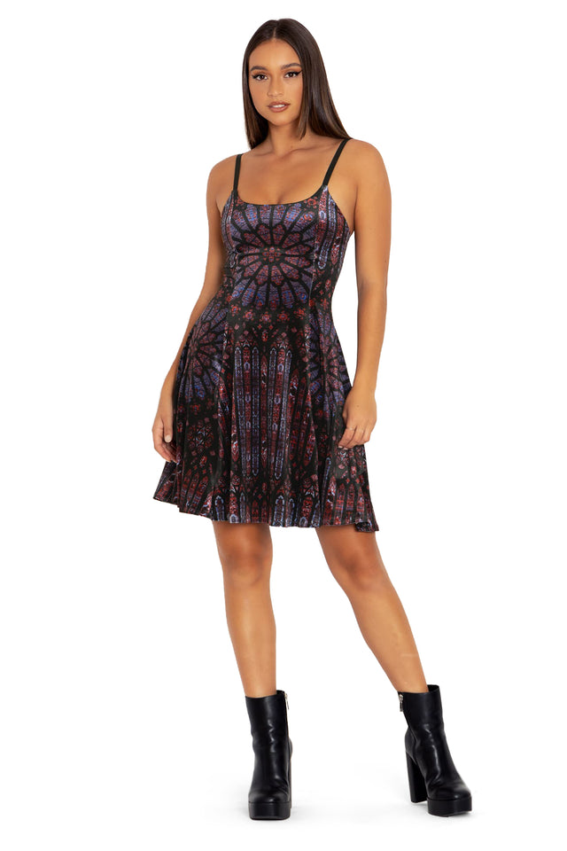 Basilica Of Saint Denis Velvet Scoop Neck Strappy Longline Dress front