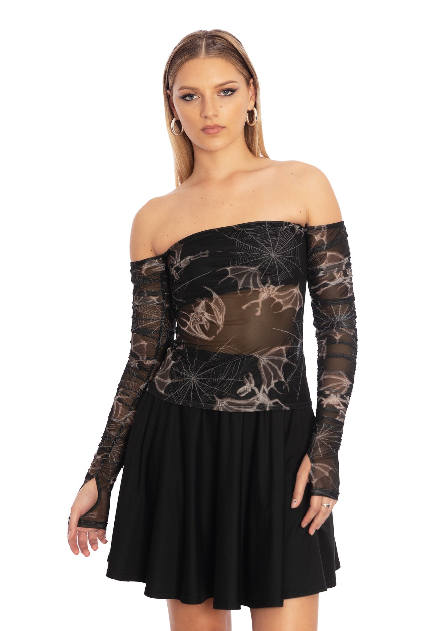 sheer black off the shoulder blouse