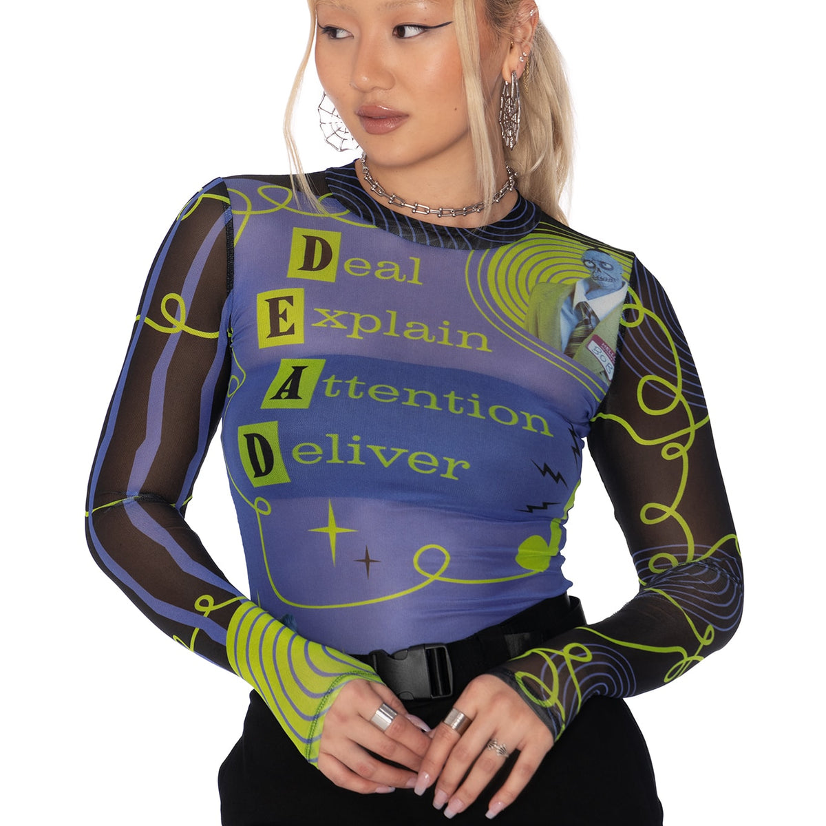 D.E.A.D. Sheer High Neck Long Sleeve Top