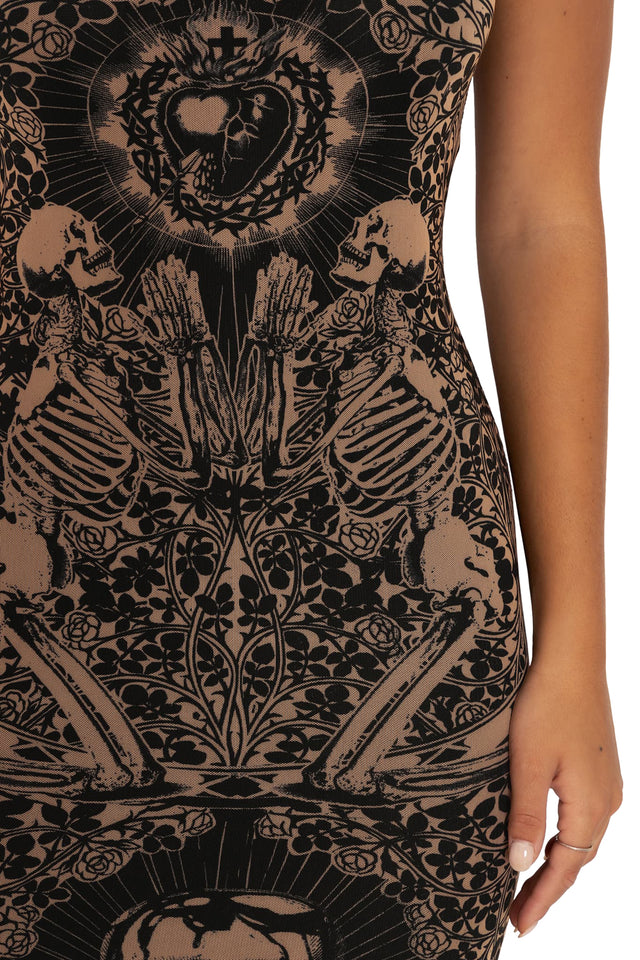 BlackMilk Clothing - Blood Sacrifice Beige Sheer Bodycon Slip Dress