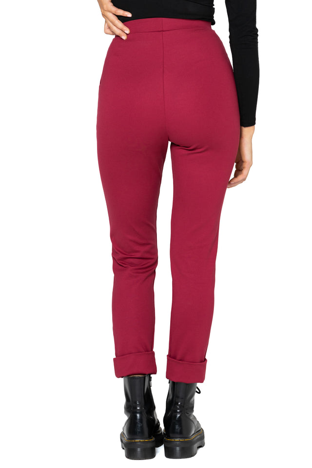 Berry Push It Ponte High Waisted Cuffed Pants