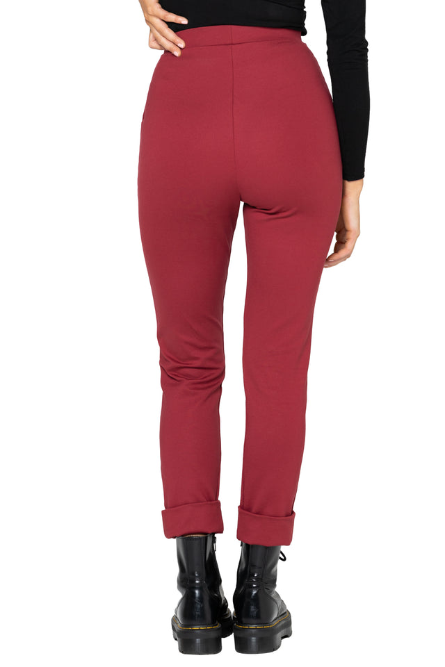 Berry Push It Ponte High Waisted Cuffed Pants