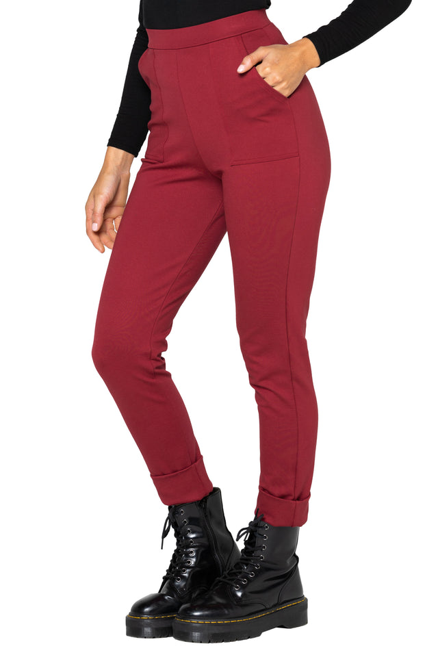 Berry Push It Ponte High Waisted Cuffed Pants