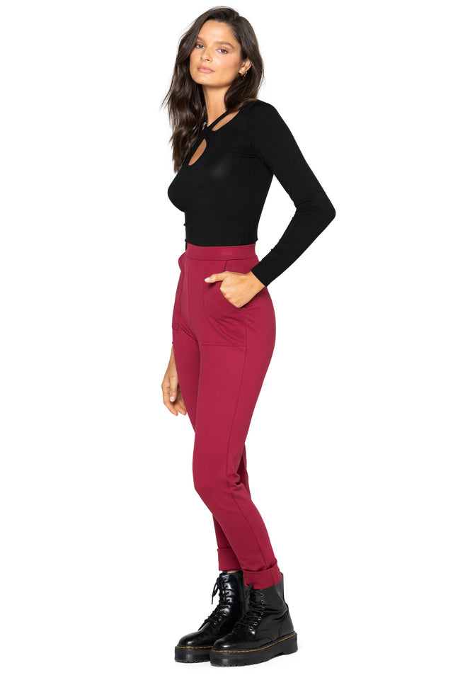 Berry Push It Ponte High Waisted Cuffed Pants