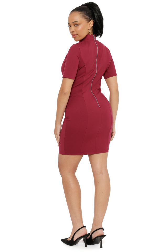 Berry Push It Ponte High Neck Assassin Dress