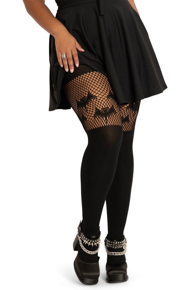 BlackMilk Clothing - Bats Black Suspender Hosiery