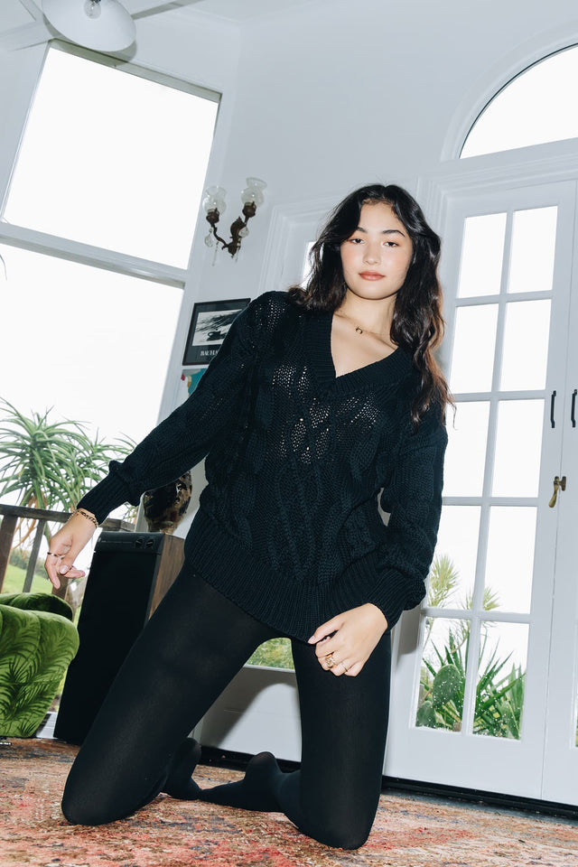 BlackMilk Clothing - Black Cable Knit Sweater
