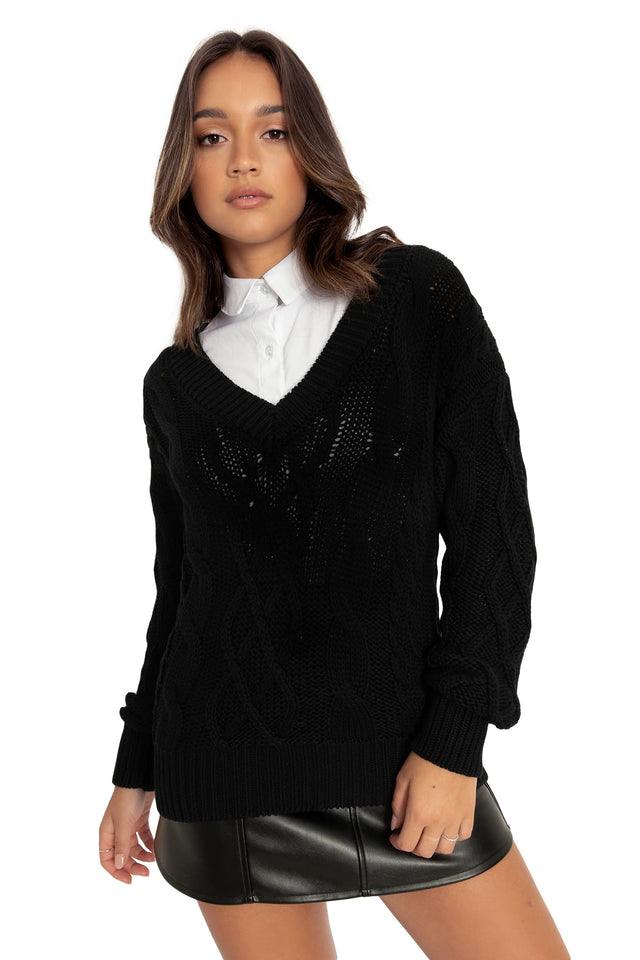 BlackMilk Clothing - Black Cable Knit Sweater