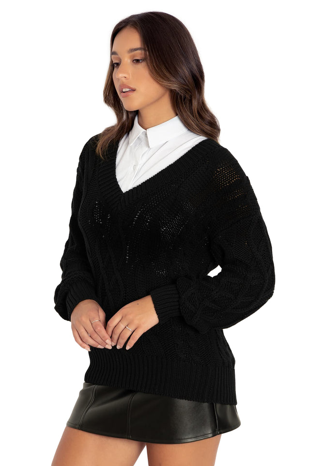 BlackMilk Clothing - Black Cable Knit Sweater