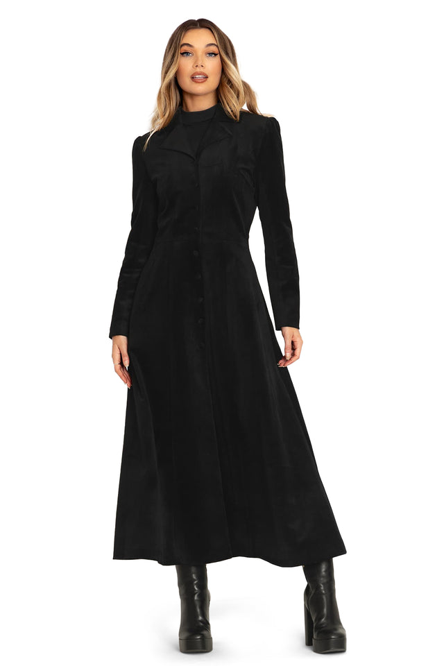 Black Cursed Bats Velvet Trench Coat front 