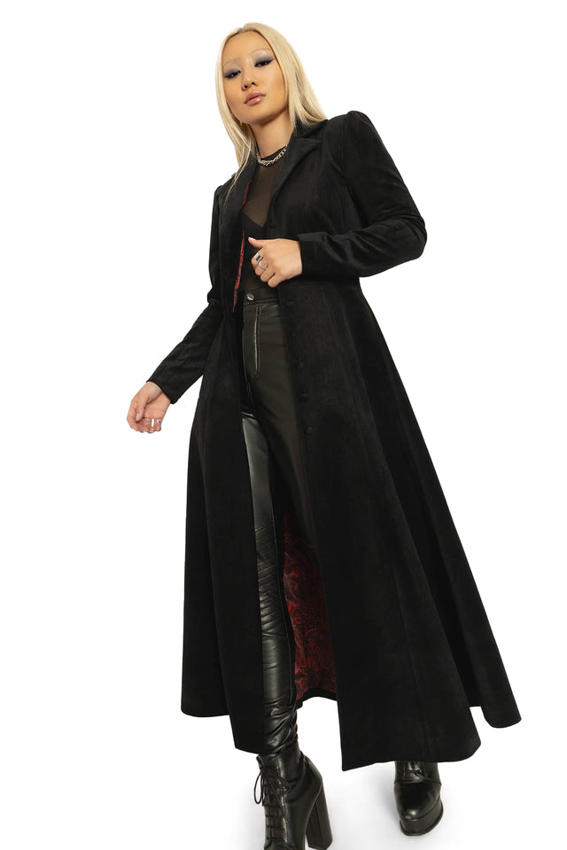 Black Cursed Bats Velvet Trench Coat side 