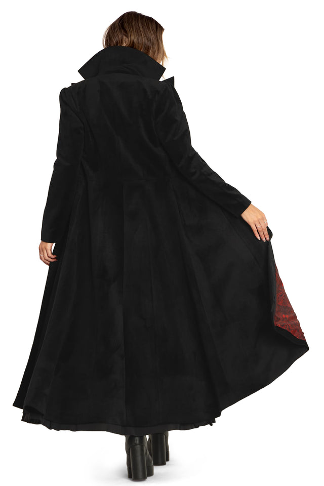 Black Cursed Bats Velvet Trench Coat side