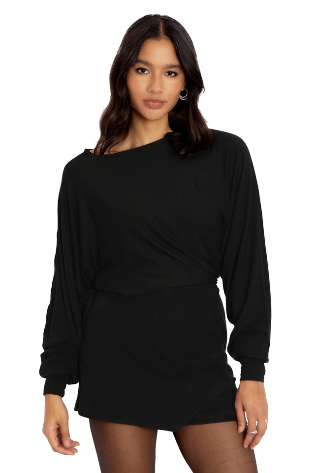 Black Dance Teacher Batwing Sleeve Top Closeup