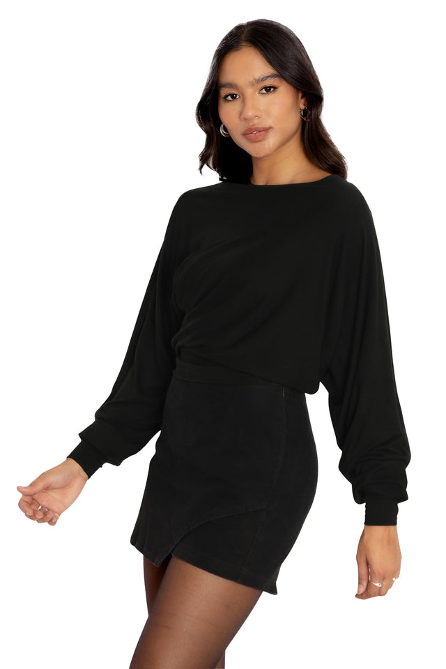 Black Dance Teacher Batwing Sleeve Top Side