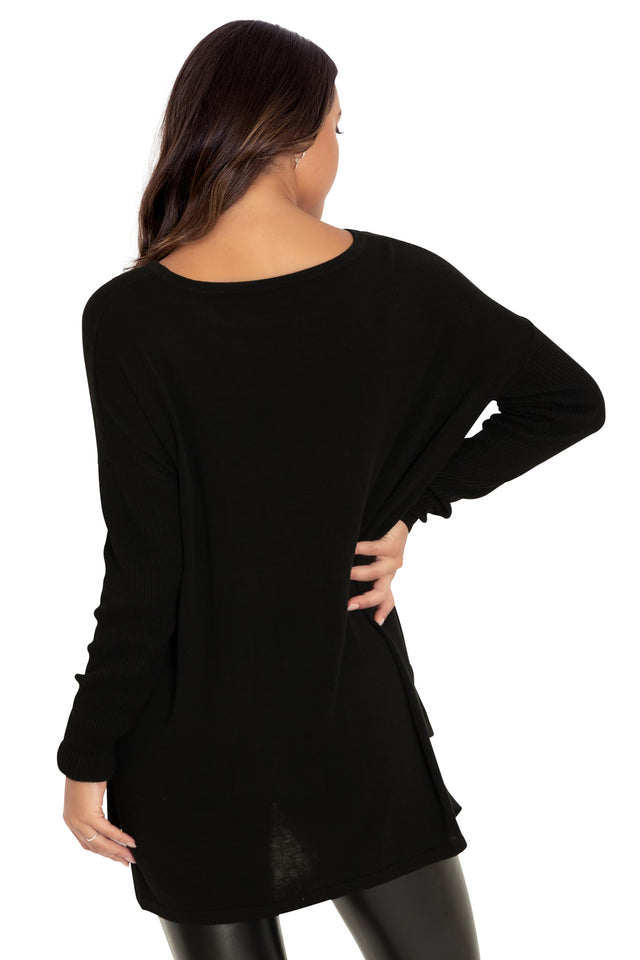 BlackMilk Clothing - Black High Low Knit Oversized Sweater