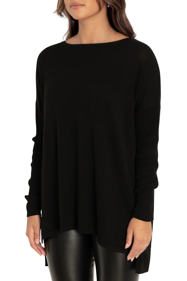 Black High Low Knit Oversized Sweater print