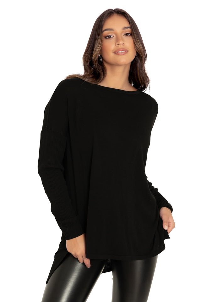 Black High Low Knit Oversized Sweater side