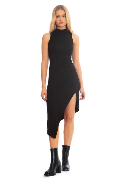 BlackMilk | Black High Neck Asymmetric Dress | Black