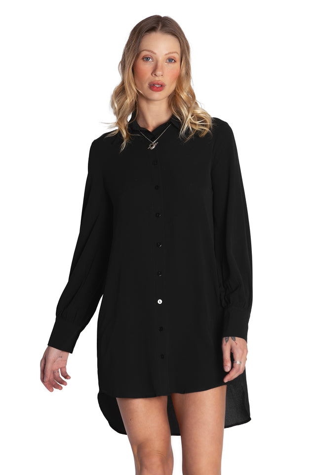 Black Long Sleeve Oversized Shirt Dress