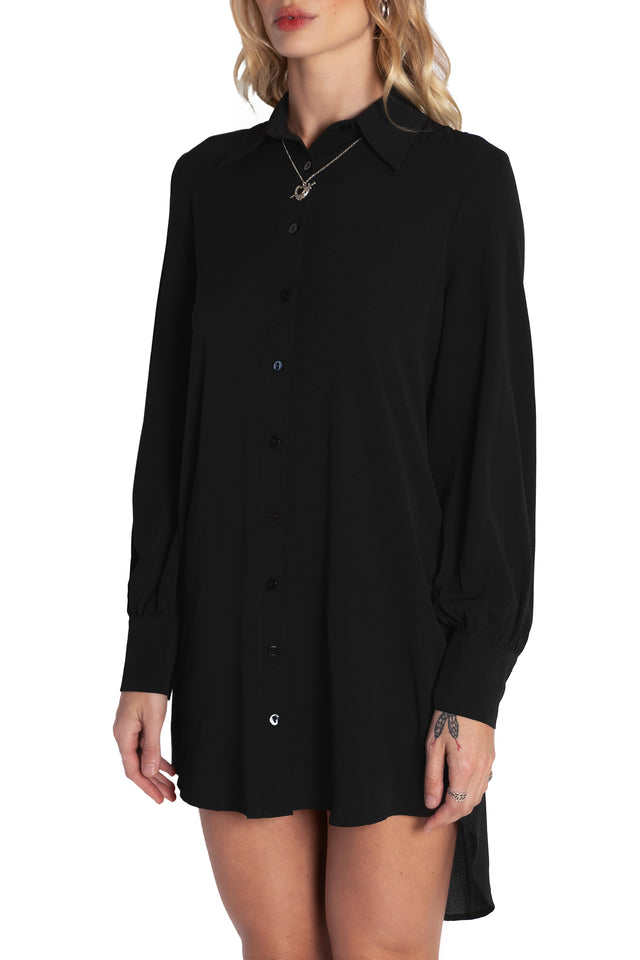 Black Long Sleeve Oversized Shirt Dress