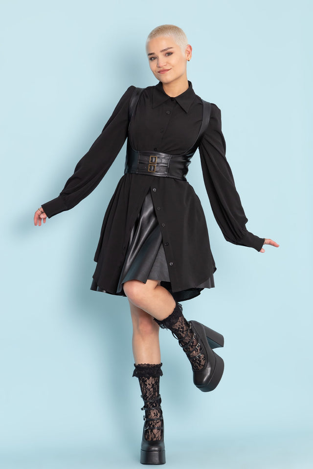 BlackMilk Clothing - Black Long Sleeve Oversized Shirt Dress