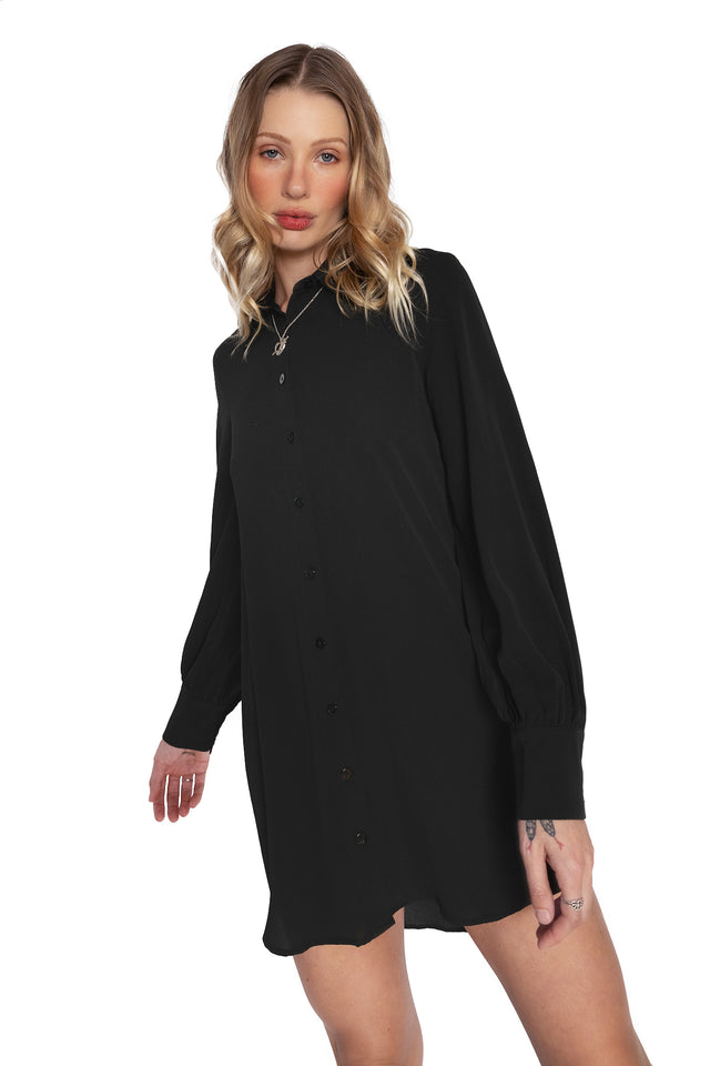 Black Long Sleeve Oversized Shirt Dress