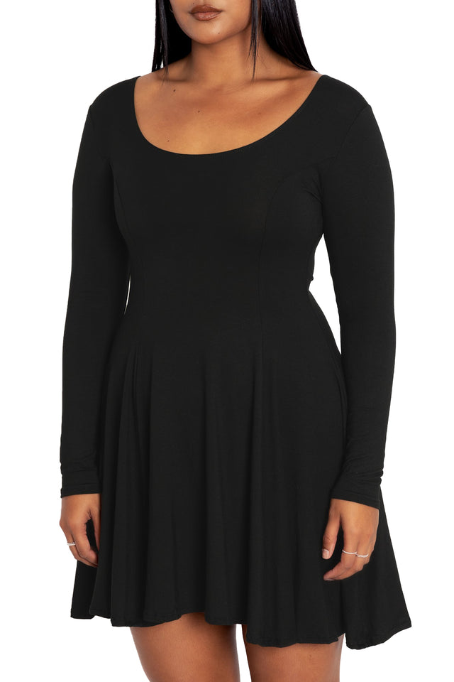 BlackMilk Clothing - Black Long Sleeve Skater Dress