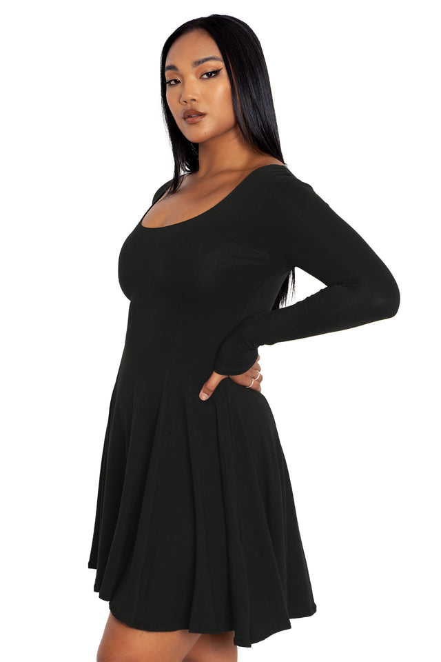 BlackMilk Clothing - Black Long Sleeve Skater Dress