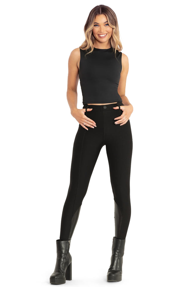 Black Matte Crew Neck Cropped Tank Top front