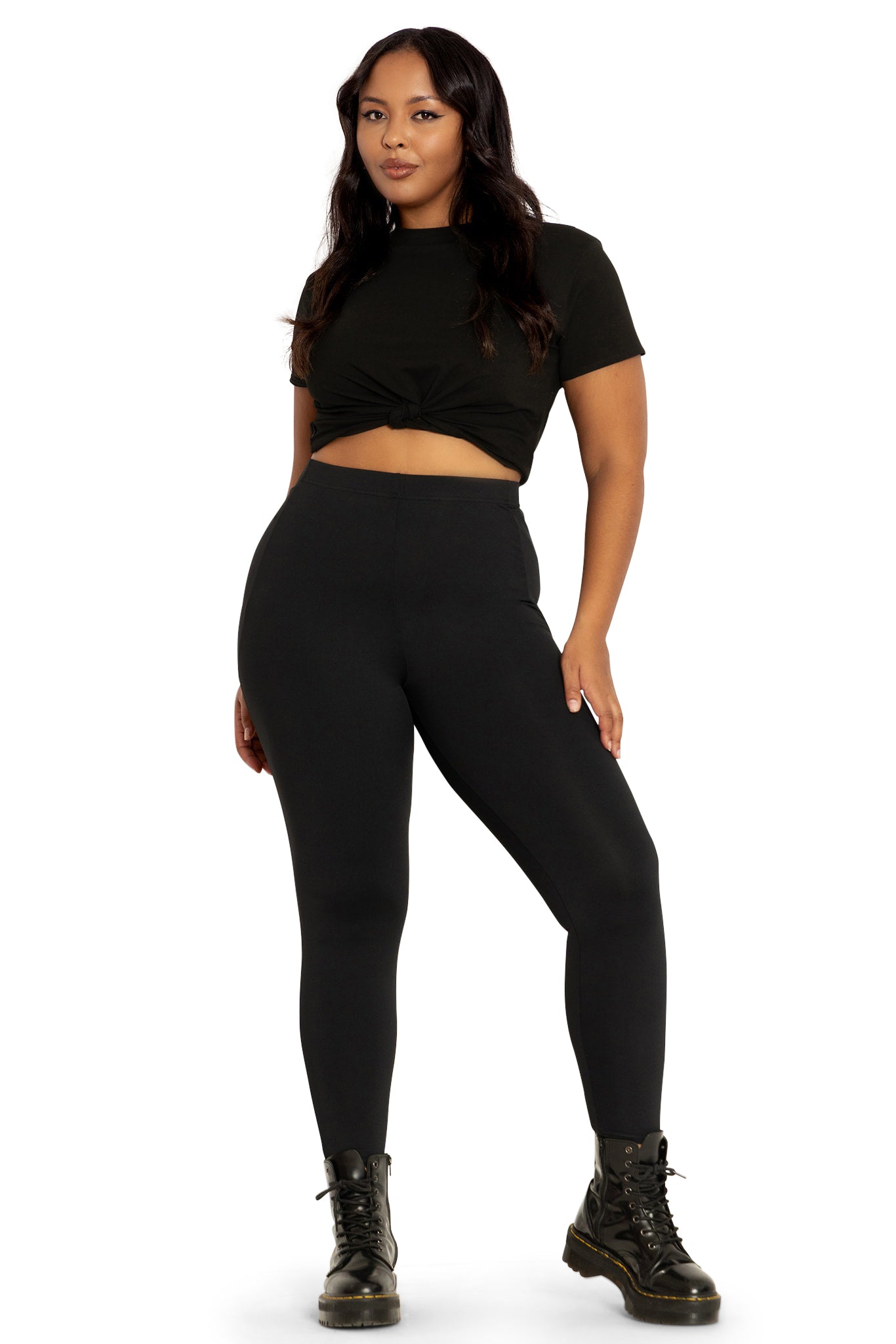 Matte Black High Waisted Pocket Leggings BlackMilk Clothing