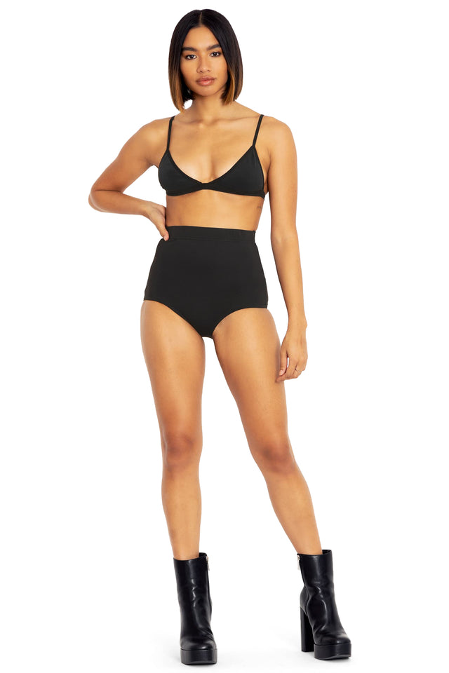 Black Matte High Waisted Swim Suit Bottoms front