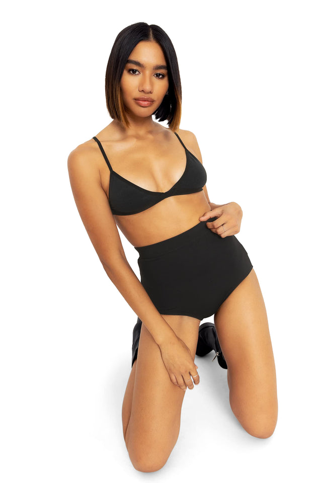 Black Matte High Waisted Swim Suit Bottoms wide